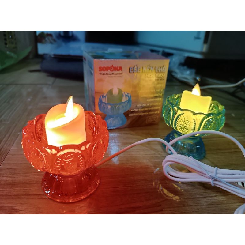Bộ đèn led trái đào bàn thờ thủy tinh, nhựa 2 kích cỡ, dễ dàng thay bóng