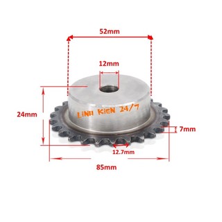 Pulley bánh răng dây nhông xích 08b20t 20 răng bước răng 12.7mm trục 12mm