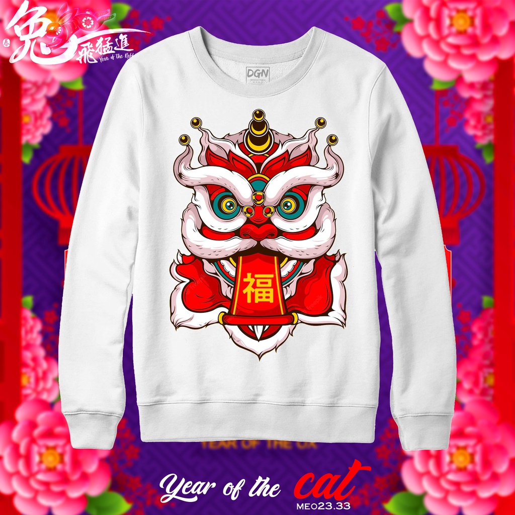 áo lân Tết, áo sweater nỉ bông màu trắng, áo hot trend MEO23.33