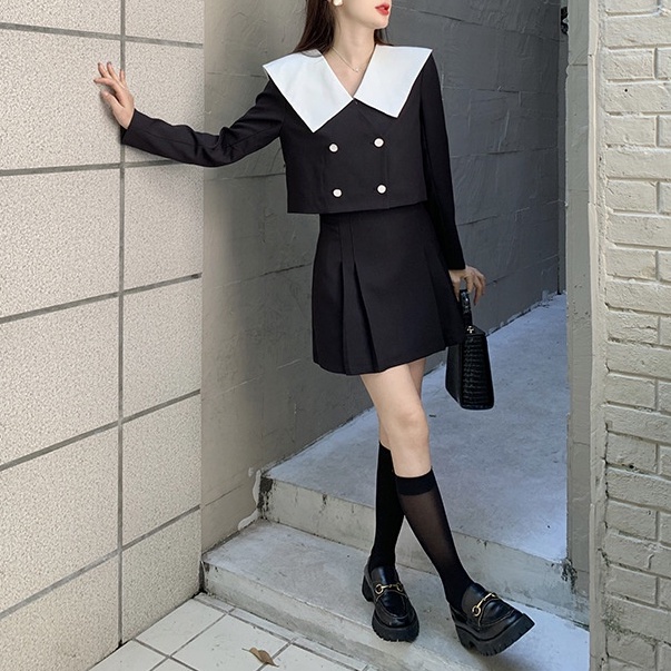 (HÀNG SẴN) ÁO CỔ V TAY DÀI CÓ ĐÚP LÓT ĐỨNG FORM PHỐI CỔ HẢI QUÂN, AÓ KHOÁC TIỂU THƯ CAO CẤP