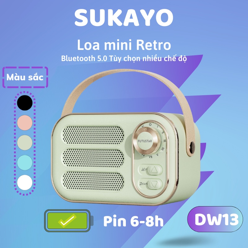 Loa nghe nhạc bluetooth cổ điển SUKAYO-DW13 nhỏ gọn tiện lợi, làm quà tặng đồ decor, màu pastel Hàn Quốc