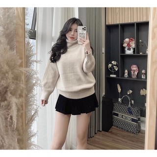 Áo len trơn cổ lọ lông thỏ