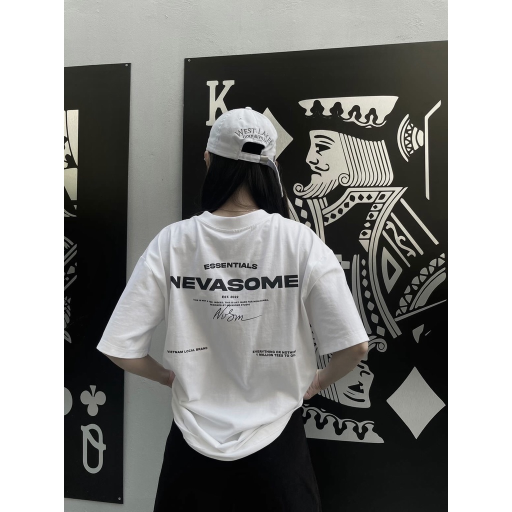 Áo Thun Oversize Local Brand NEVASOME Signature v2 Trắng Cotton Tay Lỡ Form Rộng Nam Nữ