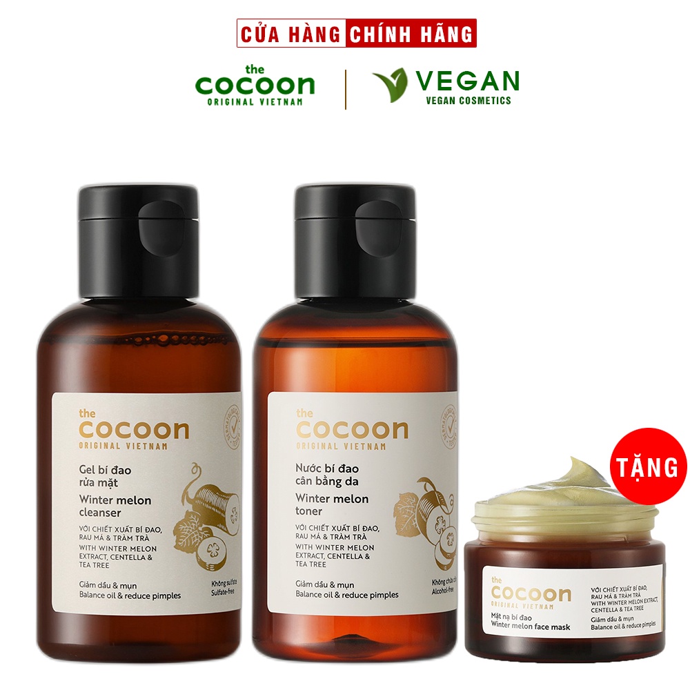 Bộ 3 Gồm Gel rửa mặt bí đao 140ml + Toner nước cân bằng da 140ml + Mặt nạ bí đao cocoon 30ml