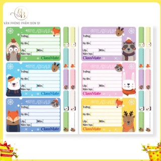 SÉT 30 cái Nhãn vở to+100 nhãn phụ dán đồ dùng học tập HẢI HÀ Classmate hình Animal NT219