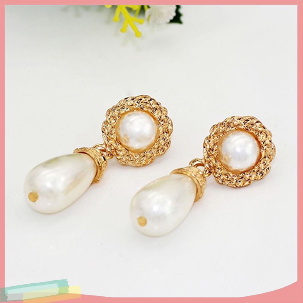 Đôi khuyên tai hình tròn đính ngọc trai giả thời trang cho nữ