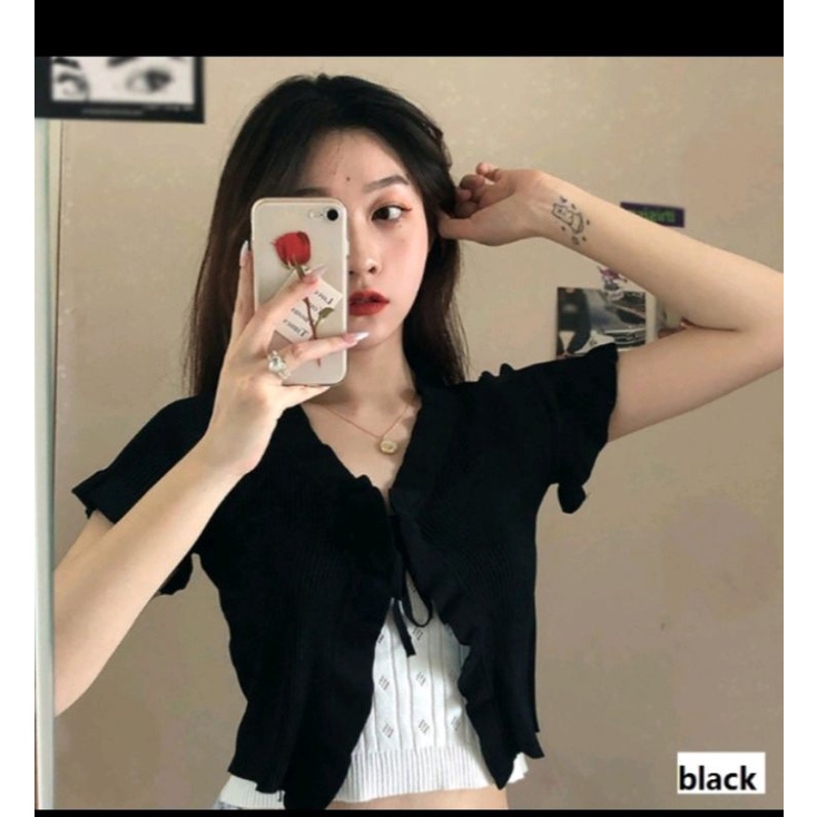 Áo kiểu khoác cagidan tay ngắn có dây thắt