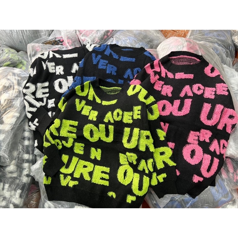 Áo sweater len unisex cổ tròn freesize tay dài phối chữ nổi cá tính - Vien's Store