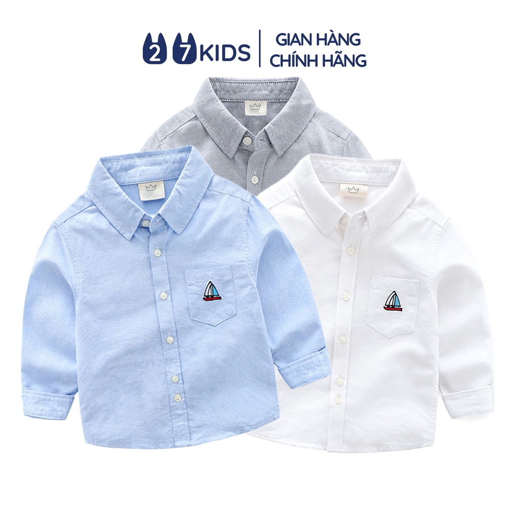 Áo sơ mi bé trai dài tay 27Kids áo cổ bẻ đơn sắc hiện đại đi học nam cho trẻ từ 2-8 tuổi BLSH3