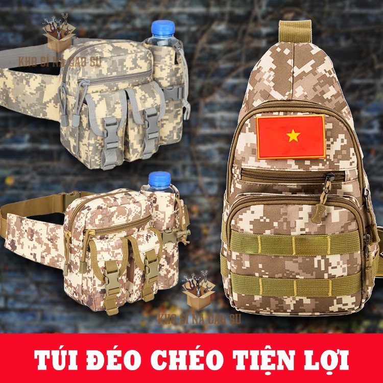 Balo đeo chéo, túi bao tử, balo vải họa tiết rằn ri - tiện lợi khi mang đi chơi, dã ngoại, đựng được nhiều đồ