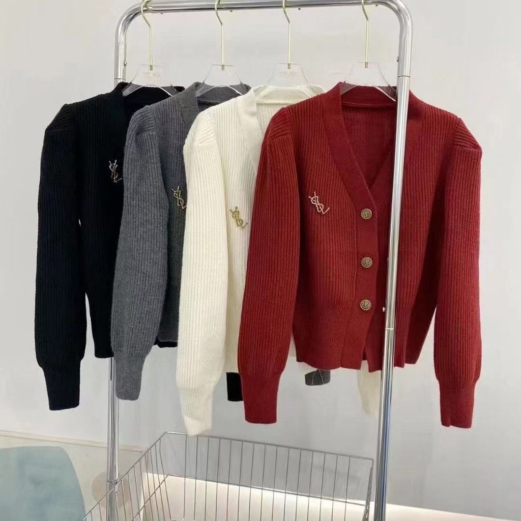 Áo Khoác Len Tay Dài Cổ Chữ v Ôm Dáng Thời Trang Thu Đông Cho Nữ