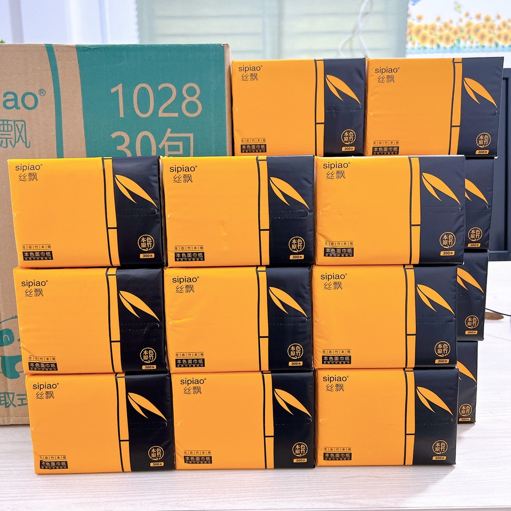 Thùng 30 Gói Giấy Ăn Gấu Trúc Sipiao Chuẩn Nội Địa Trung gói 300 tờ / 4 lớp không chất tẩy trắng