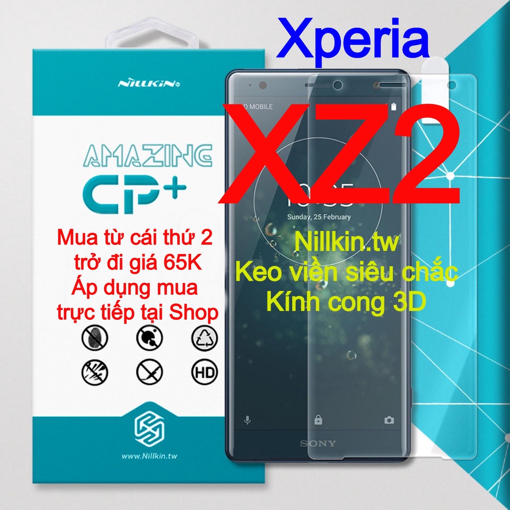Kính cường lực cho Sony Xperia XZ2 hiệu Nillkin.tw kính cong 3D keo viền siêu chắc