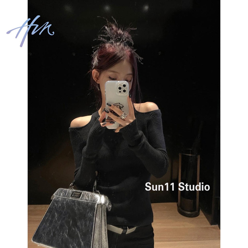 Áo Sweater Trễ Vai Dáng Ôm Thiết Kế Ngọt Ngào Dễ Phối Đồ