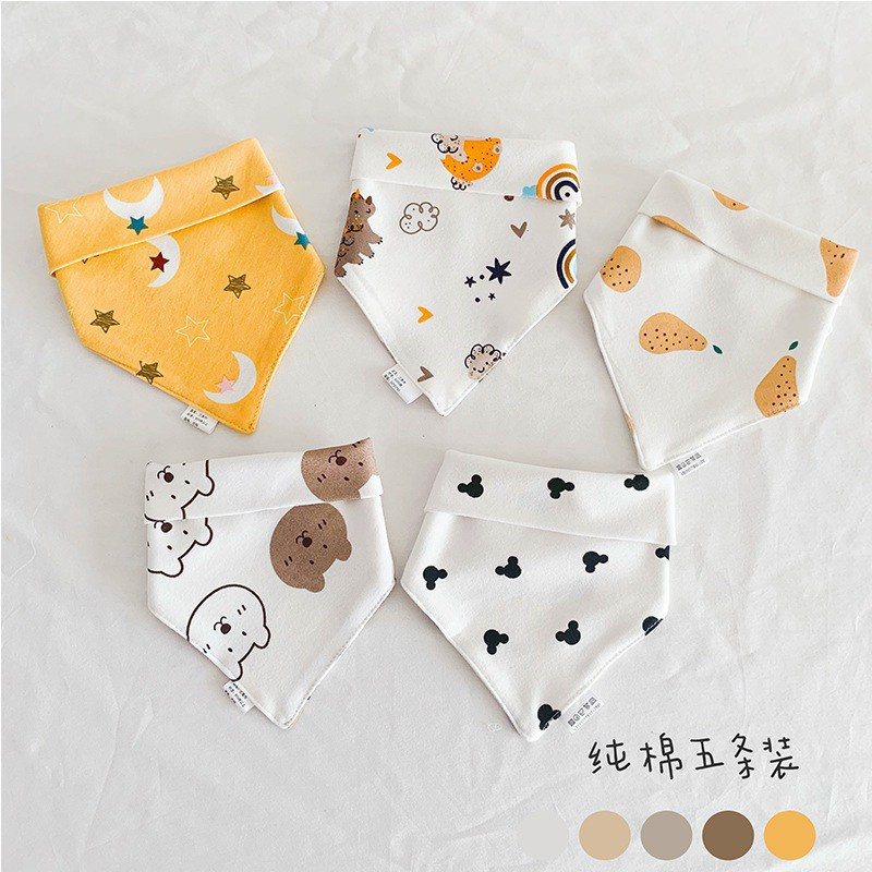 Set 5 khăn yếm tam giác/yếm dãi chống thấm cho bé 100% cotton  cao cấp BABY KING