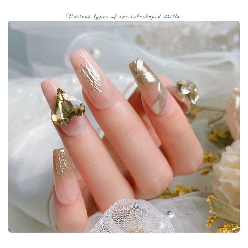 Pha Lê Màu Cà Phê Đáy Nhọn Nail Art Trang Sức Kim Cương / Rìu hình trái tim trái đào cong hình trái tim béo móng tay vuông trang sức kim cương