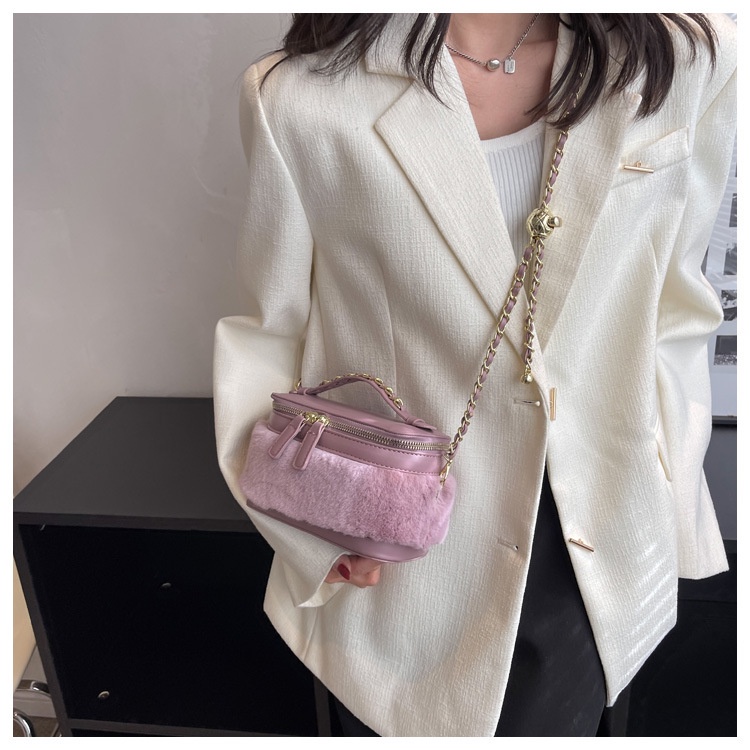 Túi Xách Đeo Chéo Hình Trụ Phối Lông Nhung Phong Cách Thời Trang Retro 2022 Mới