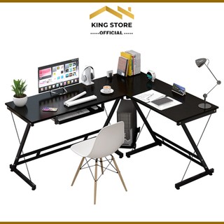 Bàn chữ L gaming dành cho game thủ làm việc, bàn làm việc học tập chân chéo SC có ngăn kéo màu Đen, Gỗ dài 120cm