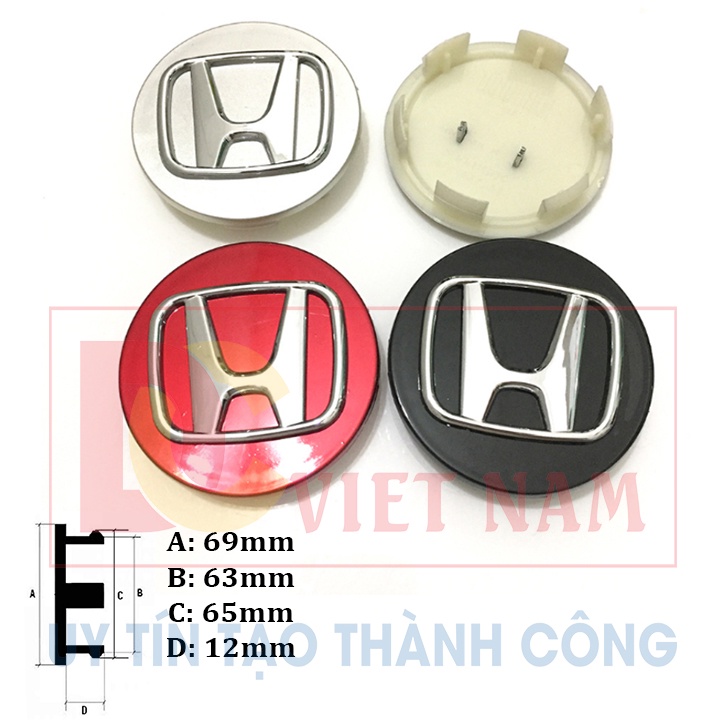 Logo chụp mâm, ốp vành la zăng bánh xe ô tô Honda, đường kính 69mm, chất liệu nhựa ABS cao cấp