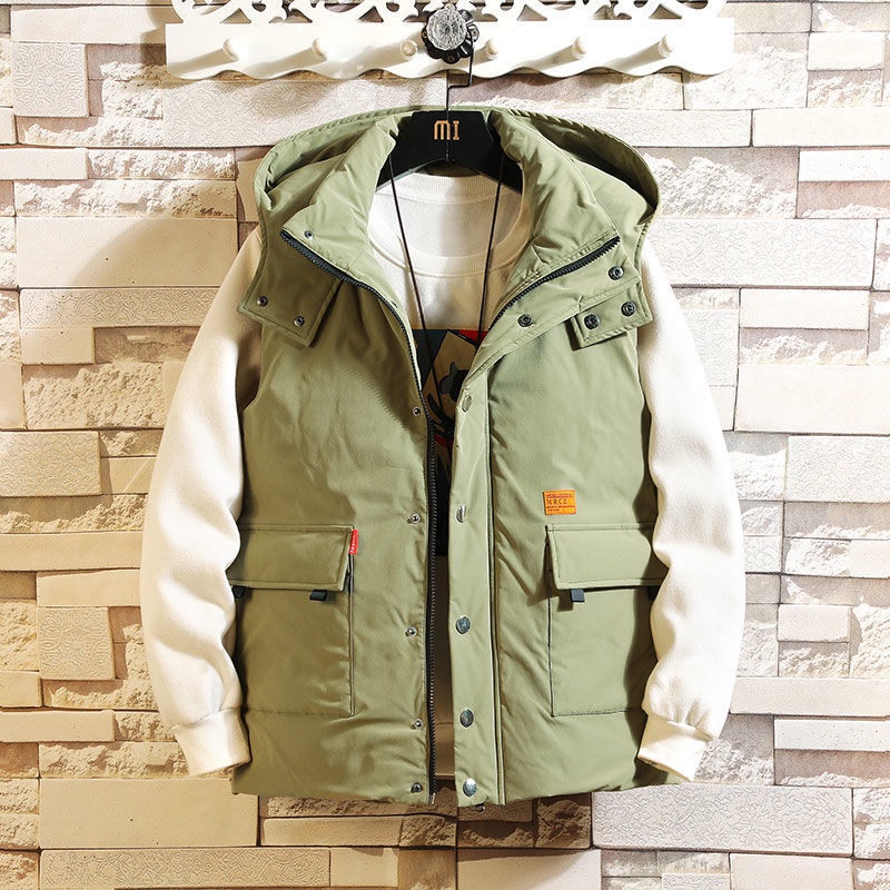 Áo Khoác Phao Sát Nách Có Nón Giữ Ấm 45% Cotton Thời Trang Thu Đông Cho Nam