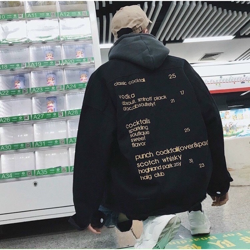 Áo khoác jeans hoạ tiết chữ