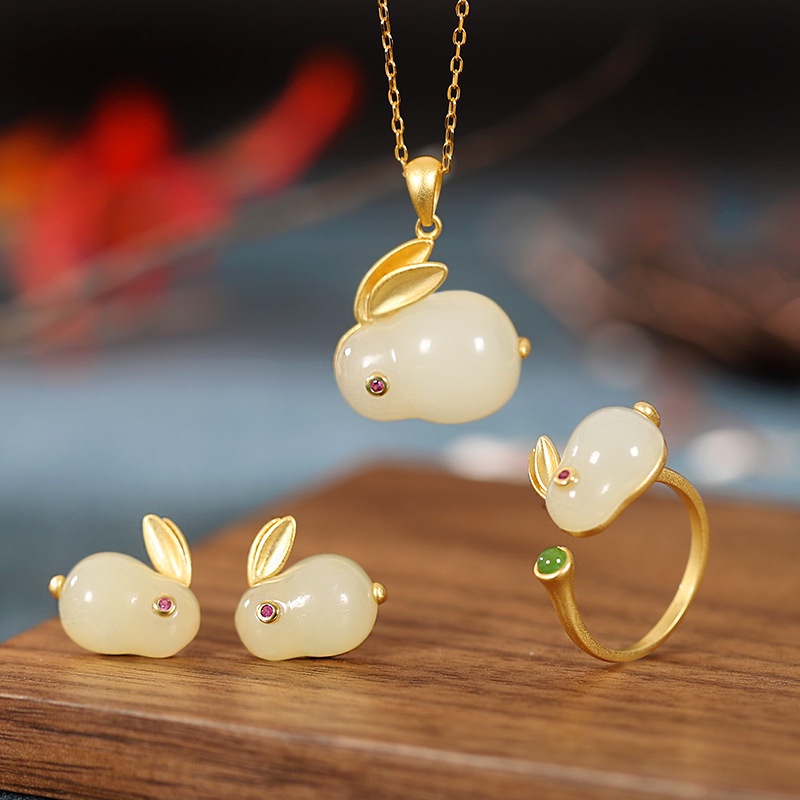 Vòng Tay Co Giãn Xâu Hạt Nephrite Hình Thỏ Thời Trang Cho Nữ