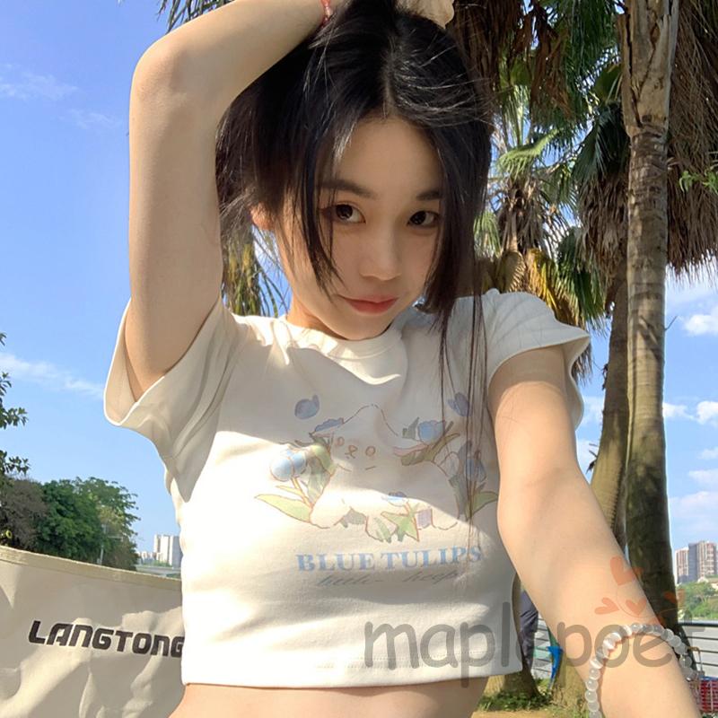 Áo Thun Croptop Ngắn Tay Form Ôm In Họa Tiết Quyến Rũ Cho Nữ