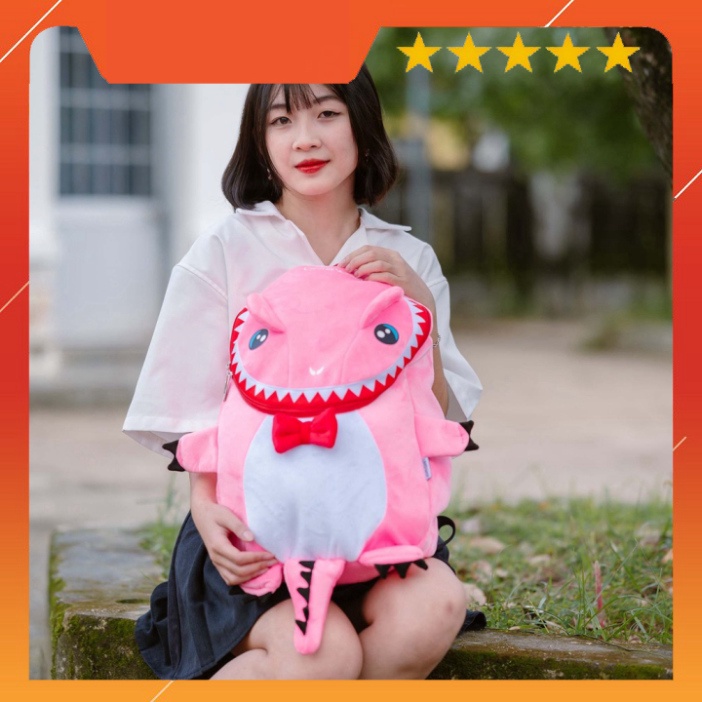 Balo hình Cá Sấu UNISWAP loại vải nhung, 2 lớp chống thâm nước cao cấp - ba lô đi học đi chơi dễ thương