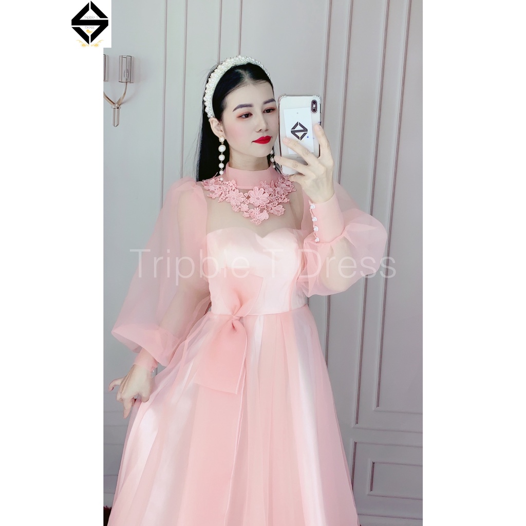 Đầm maxi măc cưới TRIPBLE T DRESS cho dâu xinh đi bàn nhẹ nhàng phối ren cổ - size S/M/L - MS314V