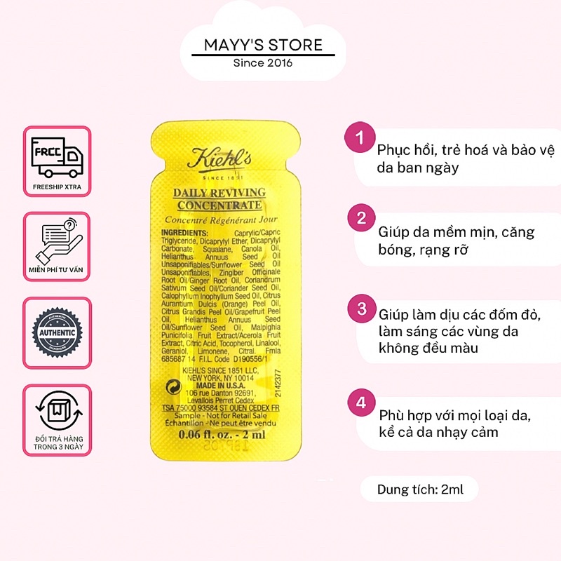 Vỉ Serum Tái Tạo, Bảo Vệ Da KIEHL'S Daily Concentrate Ban ngày 2ml