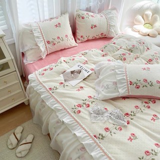 Bộ Chăn Ga Gối Nỉ Nhung MỊN phối Bèo siêu xinh (chăn ga nỉ nhung - chăn ga tiểu thư - công chúa) -> mẫu mới nhất