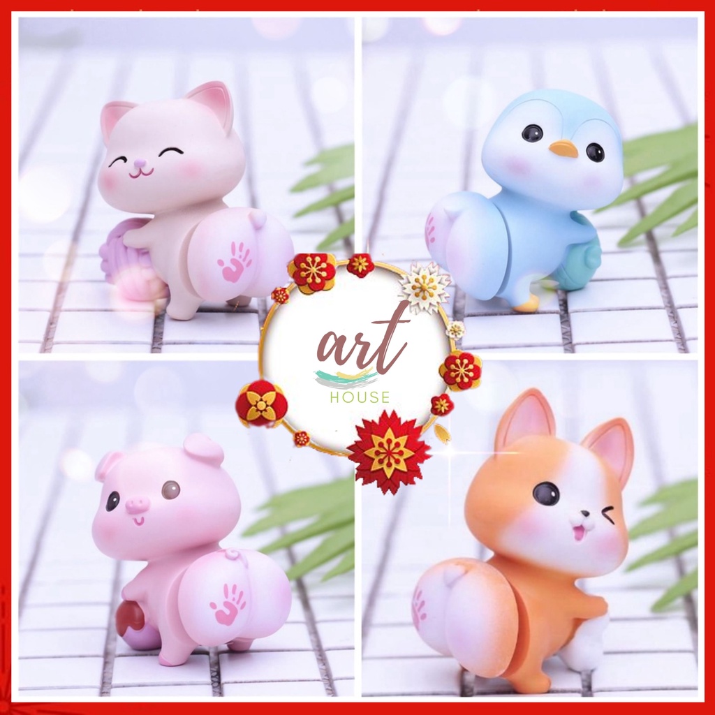 Mô Hình Chim Cánh Cụt Chó Corgi Heo Hồng Mèo Hồng Lắc Lắc Mông Xinh Xắn - Art House