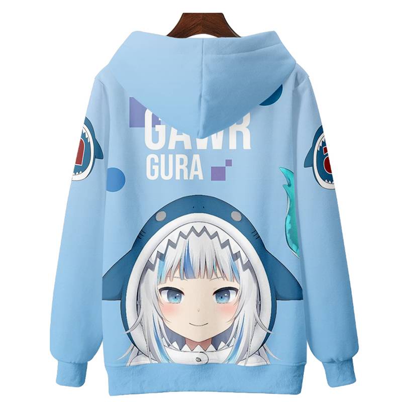 Áo Khoác Tay Dài Có Khóa Kéo In Hình Anime Hololive Gawr Gura Thời Trang Unisex