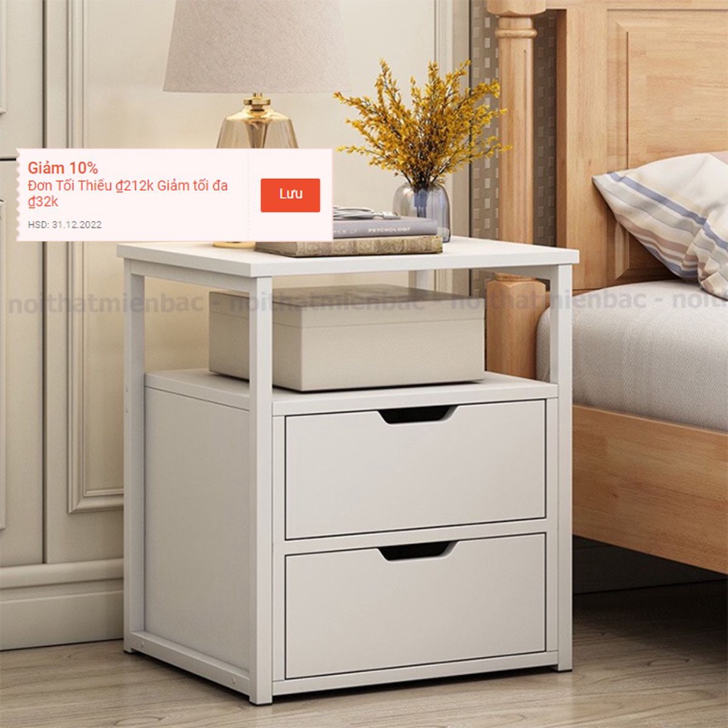 Kệ đầu giường phong cách CHÂU ÂU, có 2 ngăn kéo đựng đồ, khung sắt sơn tĩnh điện cao cấp, gỗ mdf chống ẩm - KDG01