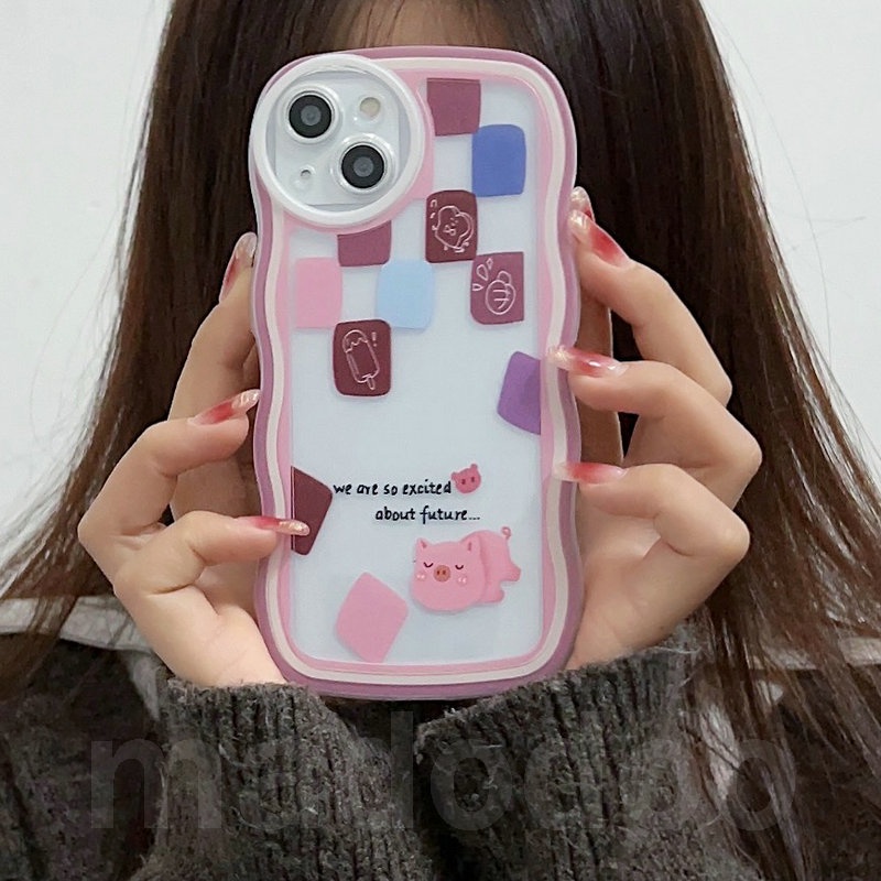 Clear Casing OPPO Reno 8T 8 7 6 5 4 F 5F 4F 8Z 7Z Reno8 Reno7 Z Reno8Z Reno7Z Reno6 Reno5 Reno5F Reno4 Reno4F 4G 5G A91 A57 A39 2016 A77 A16K A16E Cute Candy Waves Edge Cartoon Bear Pig Fine Hole Shockproof Soft Phone Case STB 19