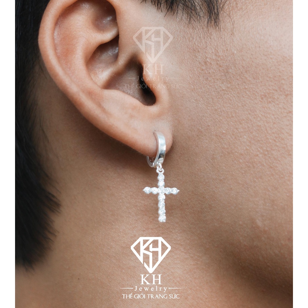 Khuyên Tai Nụ Thánh Giá Tòn Ten KHJER04 - Chốt Đẩy