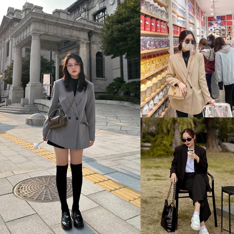 Áo Zara Áo khoác blazer basic dáng rộng Zara xuất không phải hàng gia công A142