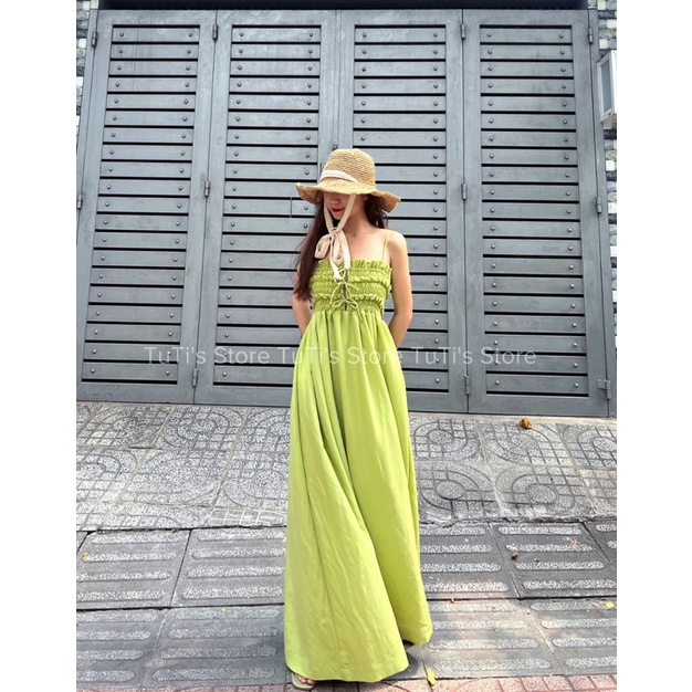 Đầm maxi nhún ngực DOLLY DRESS xanh cốm
