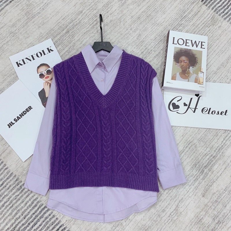 Set áo gile len + sơ mi hàng QCL1