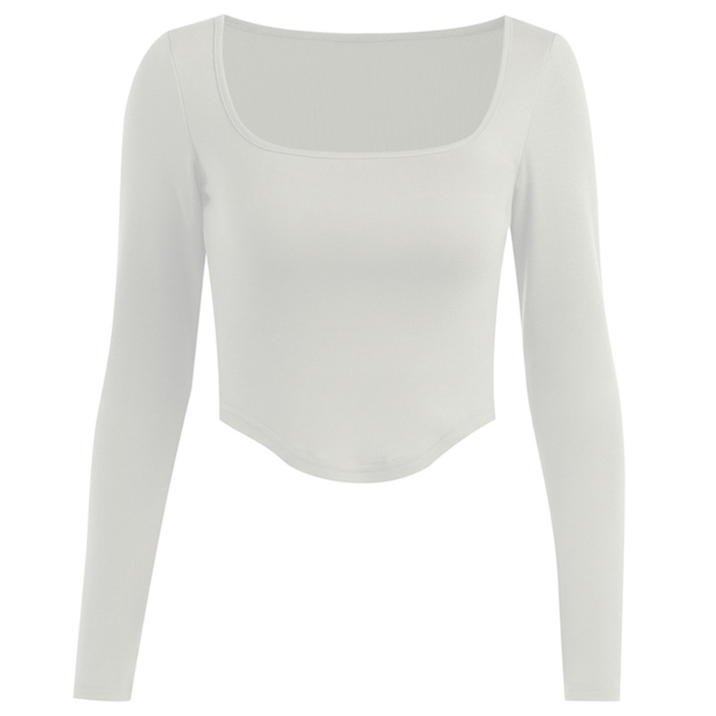 Áo Thun Tay Dài Cổ Chữ U Màu Sắc Đơn Giản Quyến Rũ Cho Nữ