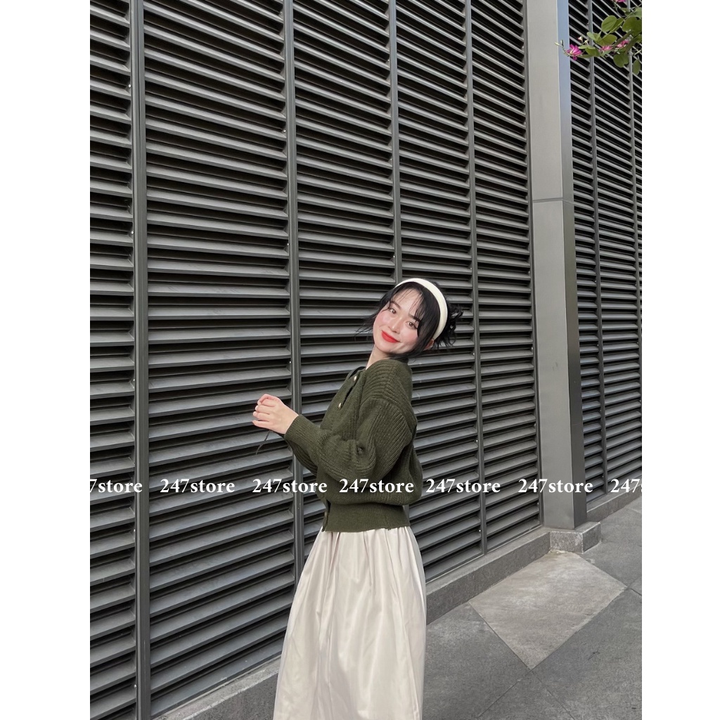 Áo len cardigan trơn form rộng cúc đồng mã Cardigankhuyvang6655_P13k24