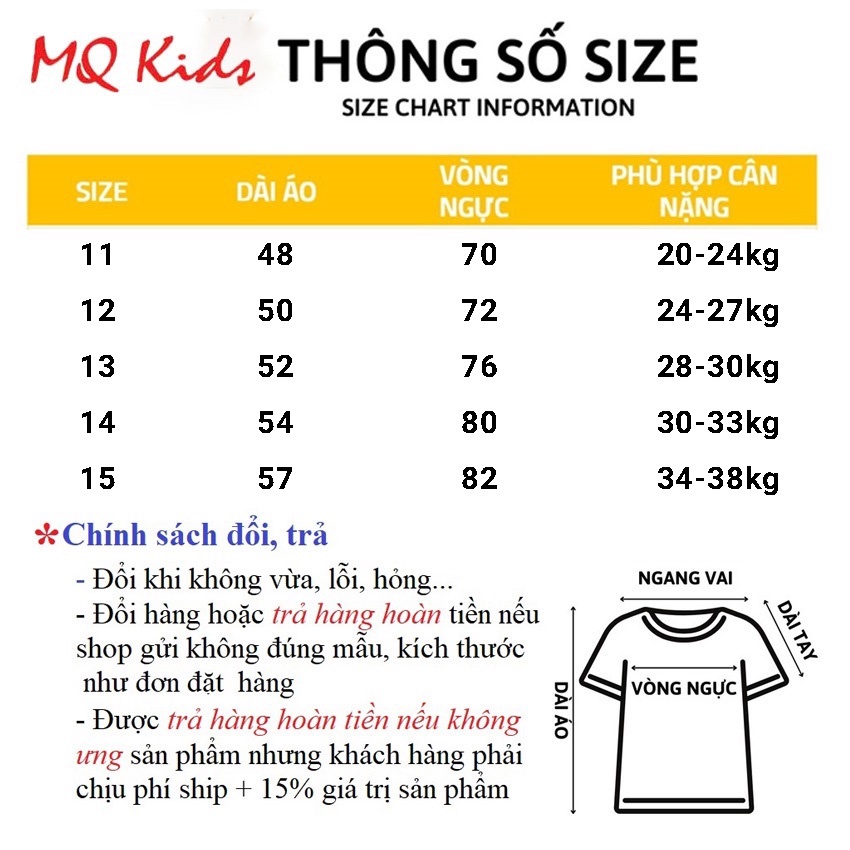 Áo cộc tay bé trai size đại MQ kids áo phông ngắn tay cho bé chuẩn xịn