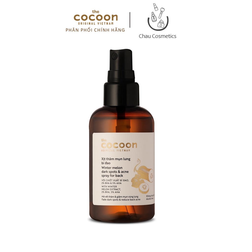 Xịt thâm mụn lưng cơ thể bí đao 2% BHA & 5% AHA tẩy da chết sạch mụn, thâm Cocoon