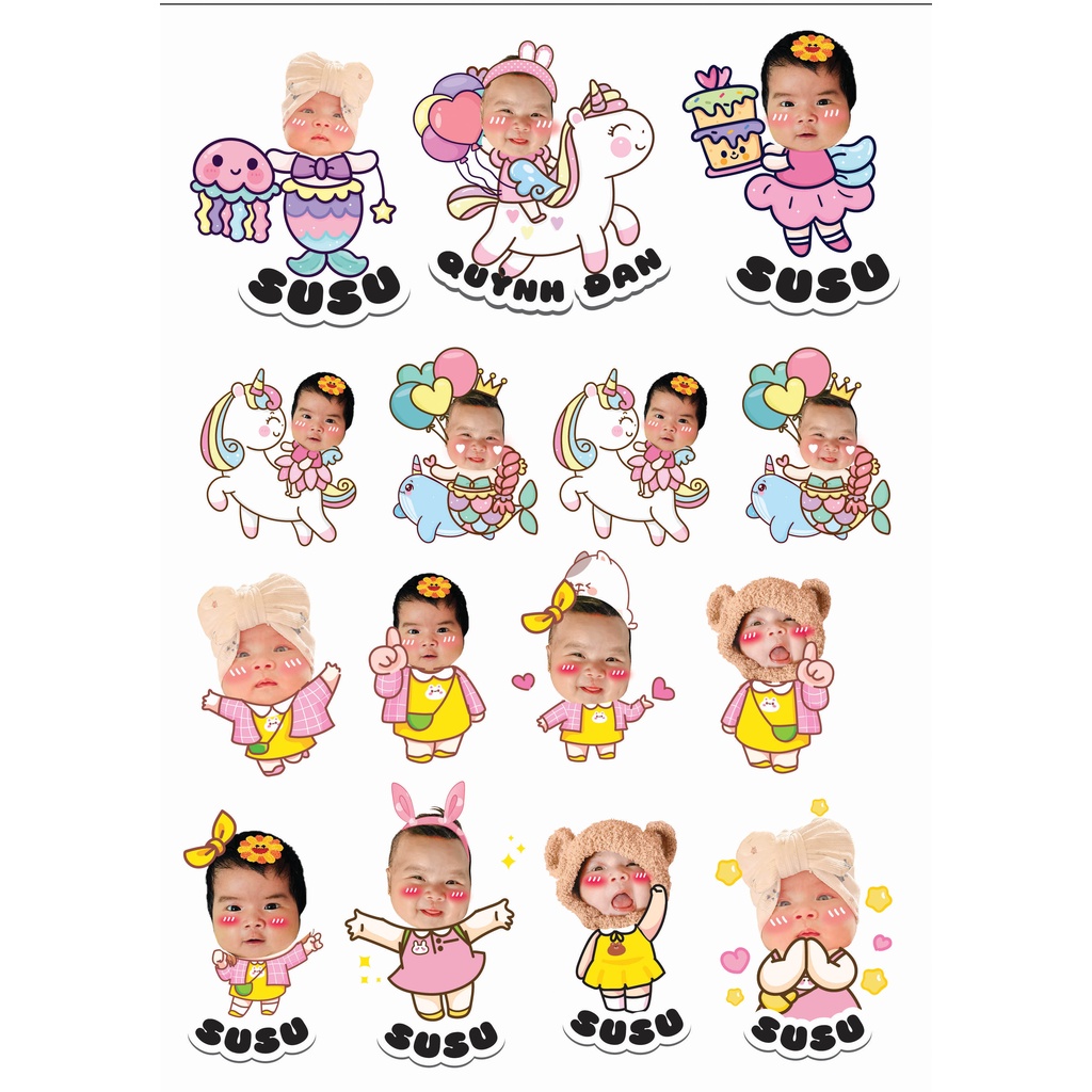 In sticker theo yêu cầu cho bé khổ a4 dán bình sữa, dán xe, dán vali, mũ bảo hiểm..