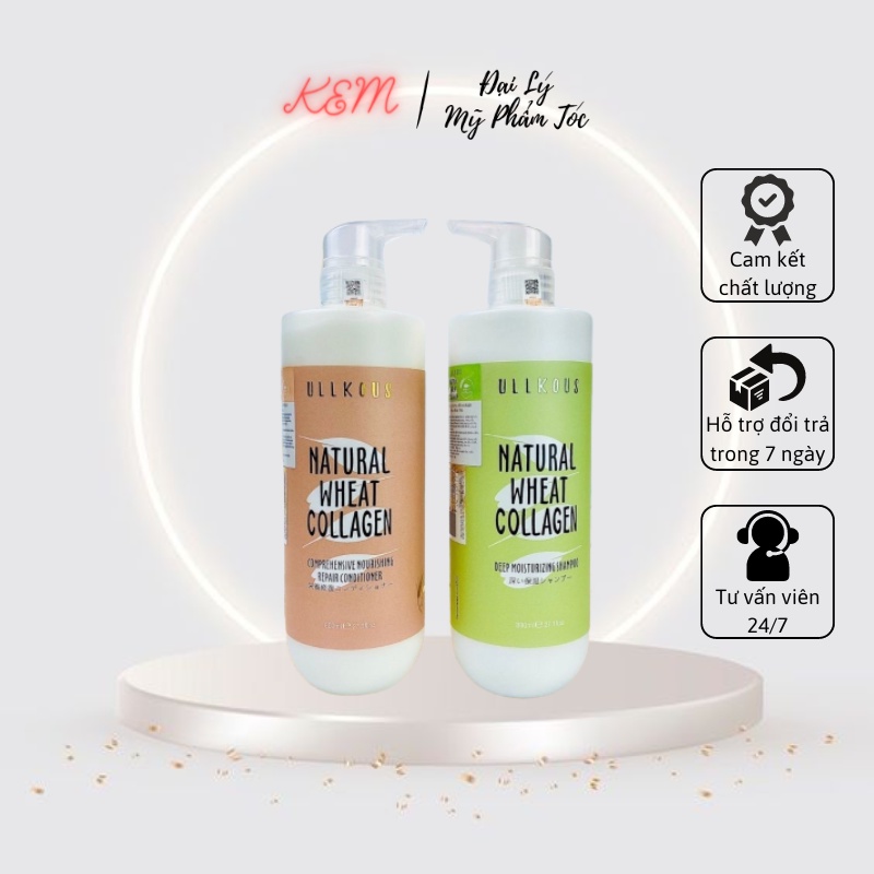 Cặp dầu gội dầu xả COLLAGEN ULLKOUS 800ML - Bổ xung COLLAGEN từ lúa mạch giảm gãy rụng tóc GX07