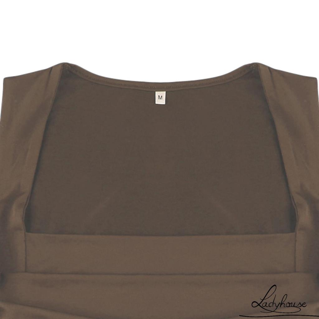 Áo Croptop Không Tay Cổ Vuông Màu Trơn Dáng Ôm Thời Trang Mùa Hè Dành Cho Nữ