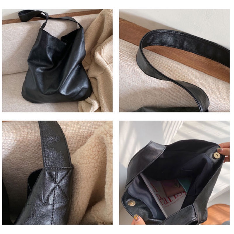 SUPERCUTE Túi Xách Đeo Vai Bằng Da PU Sức Chứa Lớn Màu Trơn Phong Cách Hàn Quốc Thời Trang Cho Nữ