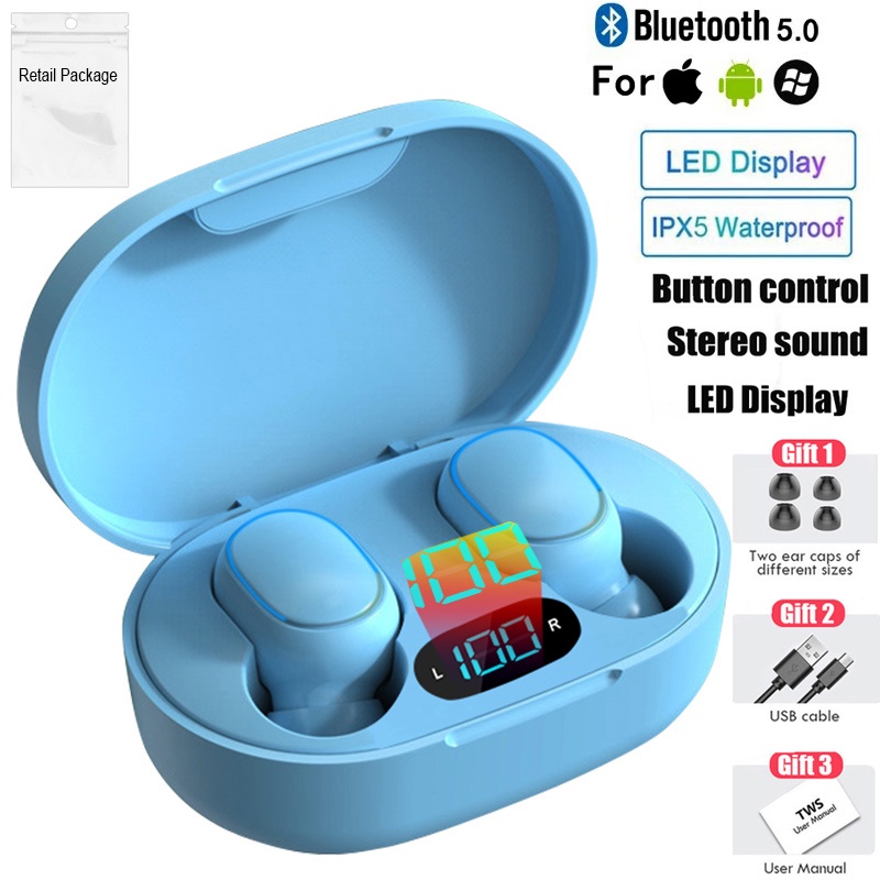 Tai Nghe Không Dây E7S TWS Bluetooth 5.0 Chống Thấm Nước Màn Hình LED HD Có Mic Cho Xiaomi iPhone Huawei