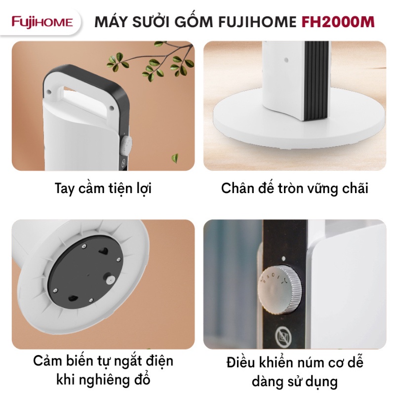 Quạt sưởi gốm Ceramic nhập khẩu FUJIHOME FH2000M Điều khiển cơ bền bỉ - Làm ấm nhanh - Tiết kiệm điện