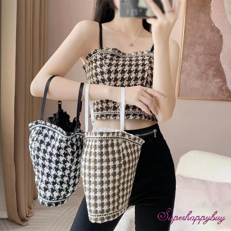 Áo Tank Top Không Tay Họa Tiết Sọc Caro Thời Trang Dành Cho Nữ